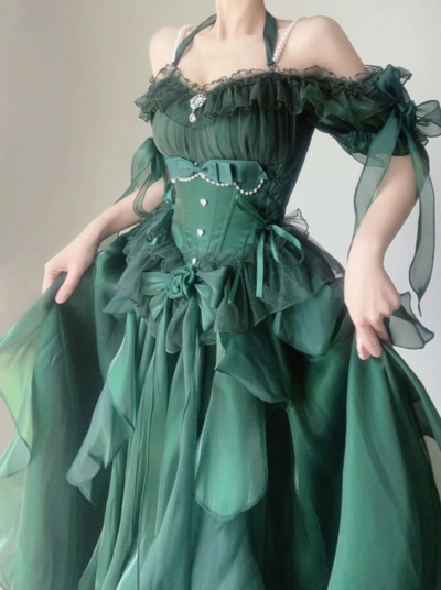 Stunning High Low Green A-line Flower Prom Dresses