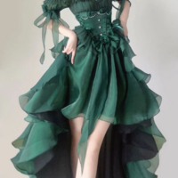Stunning High Low Green A-line Flower Prom Dresses - Thumbnail 1