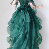 Stunning High Low Green A-line Flower Prom Dresses - Thumbnail 2