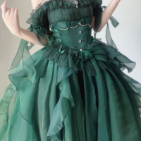 Stunning High Low Green A-line Flower Prom Dresses - Thumbnail 3