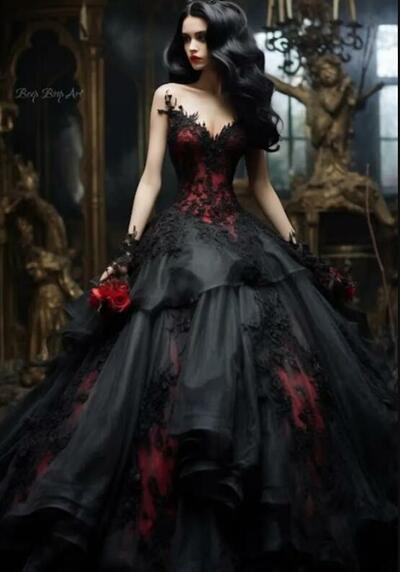 Black And Red Gothic Prom Dresses Ruffle Tiered Ball Gown Long Evening Gowns Lace Appliques Sweetheart Sleeveless Vintage Special Ocn Dress 
