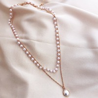 Fashion Pearl Dainty Adjustable Double Layer Chain Pendant Necklaces  - Thumbnail 2