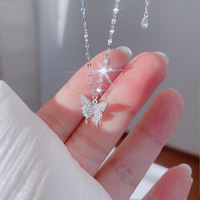 Shiny Butterfly Necklace Golden Crystal Pendant Collar Chain Necklace  - Thumbnail 2