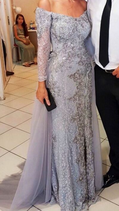 Grey Sheath Sequins Lace Mother of Bride/Groom Dress Evening Formal Gown