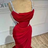 Simple Evening Dresses For Women Spaghetti Strap Sleeveless Gown Crystal Ruffles Sweep Train Dress Party Prom Custom Made - Thumbnail 1