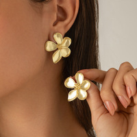 New Exaggerated Metal Flower Stud Earrings For Women - Thumbnail 2
