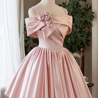 Lovely A-Line Pink Satin Short Prom Party Dress - Thumbnail 1