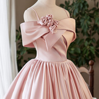 Lovely A-Line Pink Satin Short Prom Party Dress - Thumbnail 2