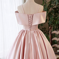 Lovely A-Line Pink Satin Short Prom Party Dress - Thumbnail 3