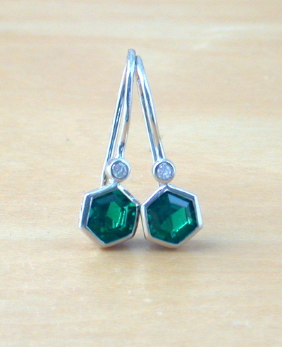 Sterling Silver Emerald Hexagon Earrings/Emerald Hook Earrings/Emerald Jewellery/Emerald Jewelry/May Birthstone/UK