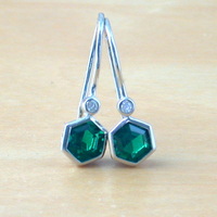 Sterling Silver Emerald Hexagon Earrings/Emerald Hook Earrings/Emerald Jewellery/Emerald Jewelry/May Birthstone/UK - Thumbnail 6