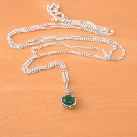 Sterling Silver Emerald Hexagon Pendant & Chain/Emerald Necklace/Emerald Jewellery/Emerald Jewelry/May Birthstone/UK - Thumbnail 1