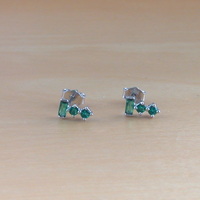 Sterling Silver Emerald (Lab Created) Gemstone Earrings/Emerald Stud Earrings/Emerald Jewellery/Emerald Jewelry/May Birthstone/UK - Thumbnail 3
