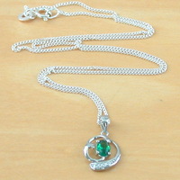 Sterling Silver Emerald Pendant & Chain/Emerald Necklace/Emerald Jewellery/Emerald Jewelry/Gemstone Necklace/UK - Thumbnail 1