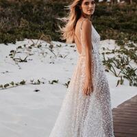Sexy Deep V-neck Wedding Dress, Sequins Lace Backless Wedding Dress Bridal Gown - Thumbnail 3