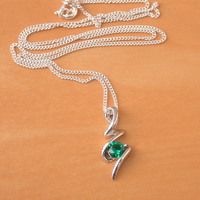 925 Emerald (Lab Created) Pendant & 18"Silver Chain/Emerald Necklace/Emerald Jewellery/Emerald Jewelry/Emerald Jewelery/May Birthstone/Green - Thumbnail 1