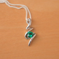 925 Emerald (Lab Created) Pendant & 18"Silver Chain/Emerald Necklace/Emerald Jewellery/Emerald Jewelry/Emerald Jewelery/May Birthstone/Green - Thumbnail 4