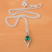 925 Emerald (Lab Created) Pendant & 18" Sterling Silver Chain/Green Emerald Necklace/Emerald Jewelry/Emerald Jewellery/May Birthstone/925 - Thumbnail 1