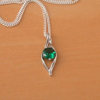 925 Emerald (Lab Created) Pendant & 18" Sterling Silver Chain/Green Emerald Necklace/Emerald Jewelry/Emerald Jewellery/May Birthstone/925 - Thumbnail 4