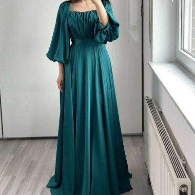 Fashion a line square neck long party dresses