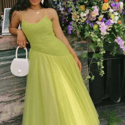 Vintage green tulle a line pleated muslim formal prom dress
