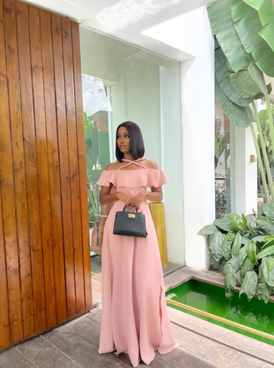 Elegant Pink A-line Long Stain Prom Dresses