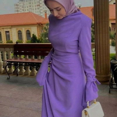 Modest a line purple prom dress with long sleeves