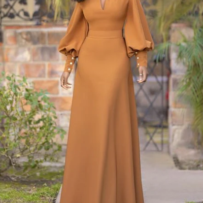 Vintage fashion long puff sleeve prom dresses