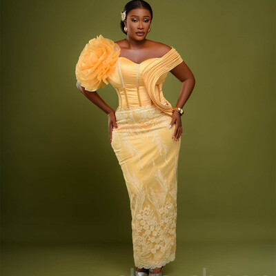 Yellow Sheath Prom Dress Lacefull Promdress Ankle Length Evening Formal Party Second Reception Birthday Engagement Gowns Dresses