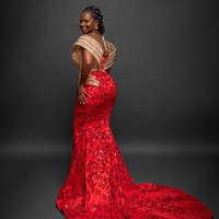 Red Mermaid Prom Dress Lacefull Promdress Sheer Neck Evening Formal Party Second Reception Birthday Engagement Gowns Dresses - Thumbnail 1