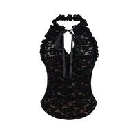 Contrast color drawstring lace halterneck top - Thumbnail 1