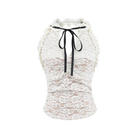 Contrast color drawstring lace halterneck top - Thumbnail 3