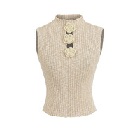 Casual 3D Flower Elastic Slim Ribbed Knit Vest - Thumbnail 5