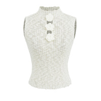 Casual 3D Flower Elastic Slim Ribbed Knit Vest - Thumbnail 1
