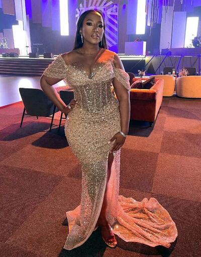 Champagne Mermaid Sparkly Prom Dresses Beaded Sheer Neck Evening Formal Party Second Reception Birthday Engagement Dress