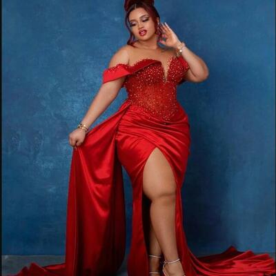 Red mermaid sexy prom dresses sheer neck satin evening formal party second reception birthday engagement dress