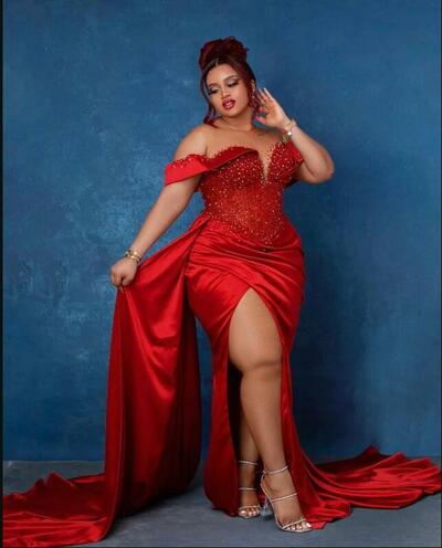 Red Mermaid Sexy Prom Dresses Sheer Neck Satin Evening Formal Party Second Reception Birthday Engagement Dress