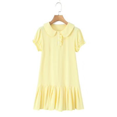 Retro short sleeve baby doll collar knitted pleated mini dress