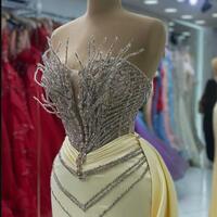 Yellow Mermaid Prom Dress Crystals Beaded Evening Formal Party Second Reception Birthday Engagement Gowns Dresses - Thumbnail 2