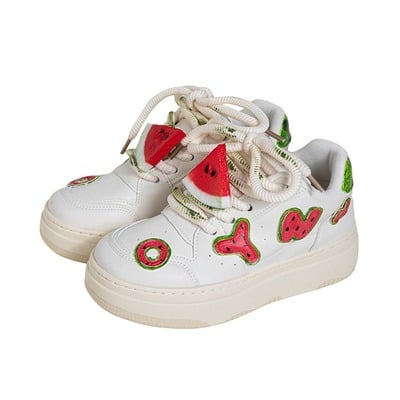Watermelon detail casual white shoes