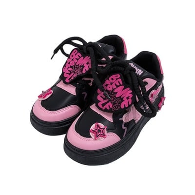 Black pink star detail casual shoes