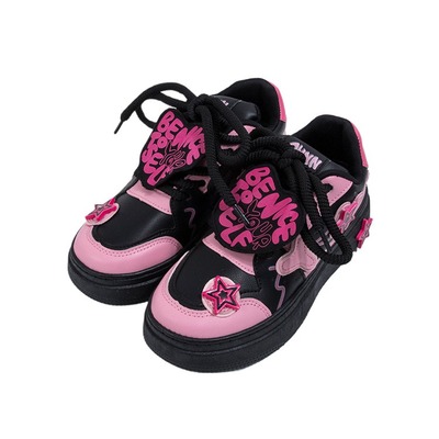 Black Pink Star Detail Casual Shoes