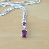 BOXED NECKLACE/Sterling Silver Ruby(Lab Created) Necklace/Ruby Pendant/Ruby Necklace/July Birthstone/Ruby Jewellery - Thumbnail 1