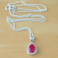 BOXED NECKLACE/Sterling Silver Ruby(Lab Created) Necklace/Ruby Pendant/Ruby Necklace/July Birthstone/Ruby Jewellery - Thumbnail 2