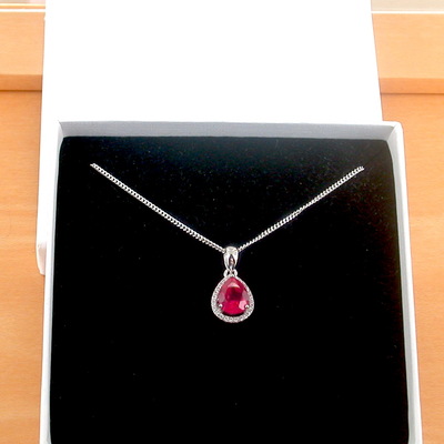 Boxed necklace/sterling silver ruby(lab created) necklace/ruby pendant/ruby necklace/july birthstone/ruby jewellery