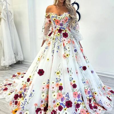 Floral wedding dress, lace ball gown wedding dress bridal gown
