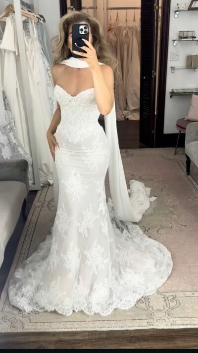 Mermaid Wedding Dress, Lace Appliques Tulle Wedding Dress Bridal Gown