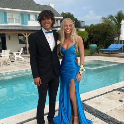 Elegant sexy backless blue v neck prom dress with split - Thumbnail 2