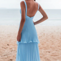 Floor Length A-line Wide Straps Blue Sleeveless Prom Dresses - Thumbnail 1