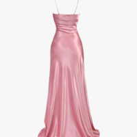 Simple Spaghetti Straps Pink Long Prom Dress with Split - Thumbnail 1